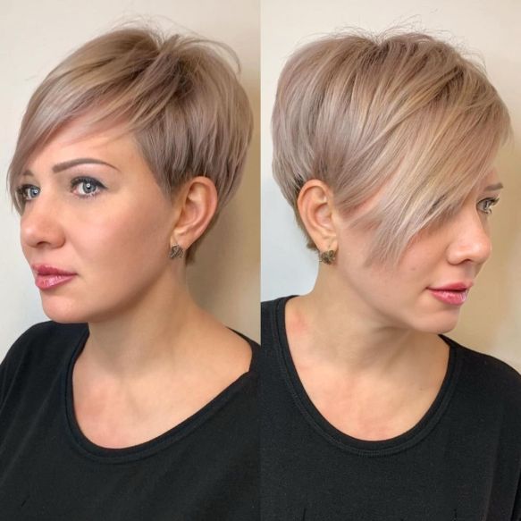 Blonde Pixie Bob Haircut with Bangs